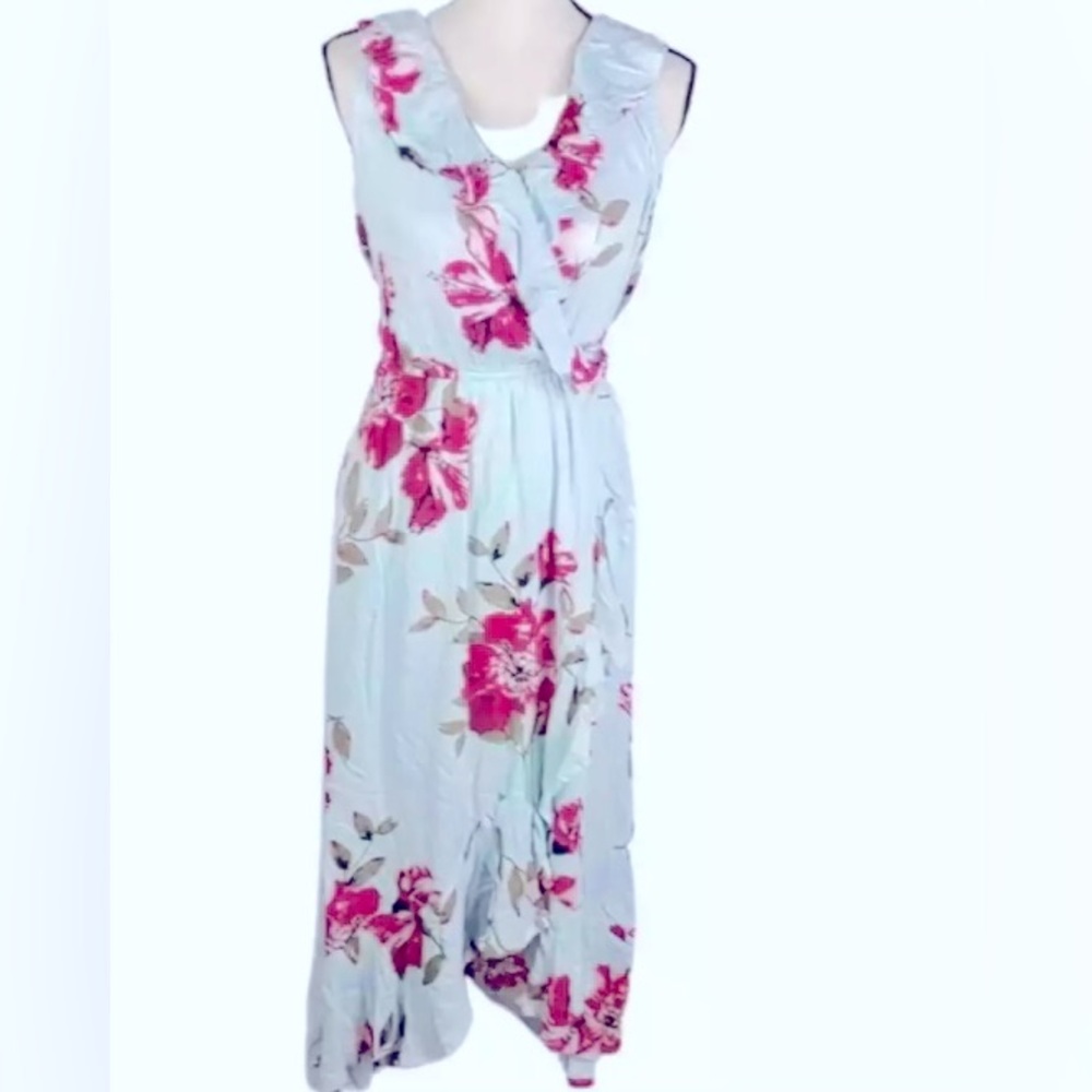 FINAL PRICE 💚EUC American Rag Hi-Low Light Blue Ruffle Floral Dress size Small